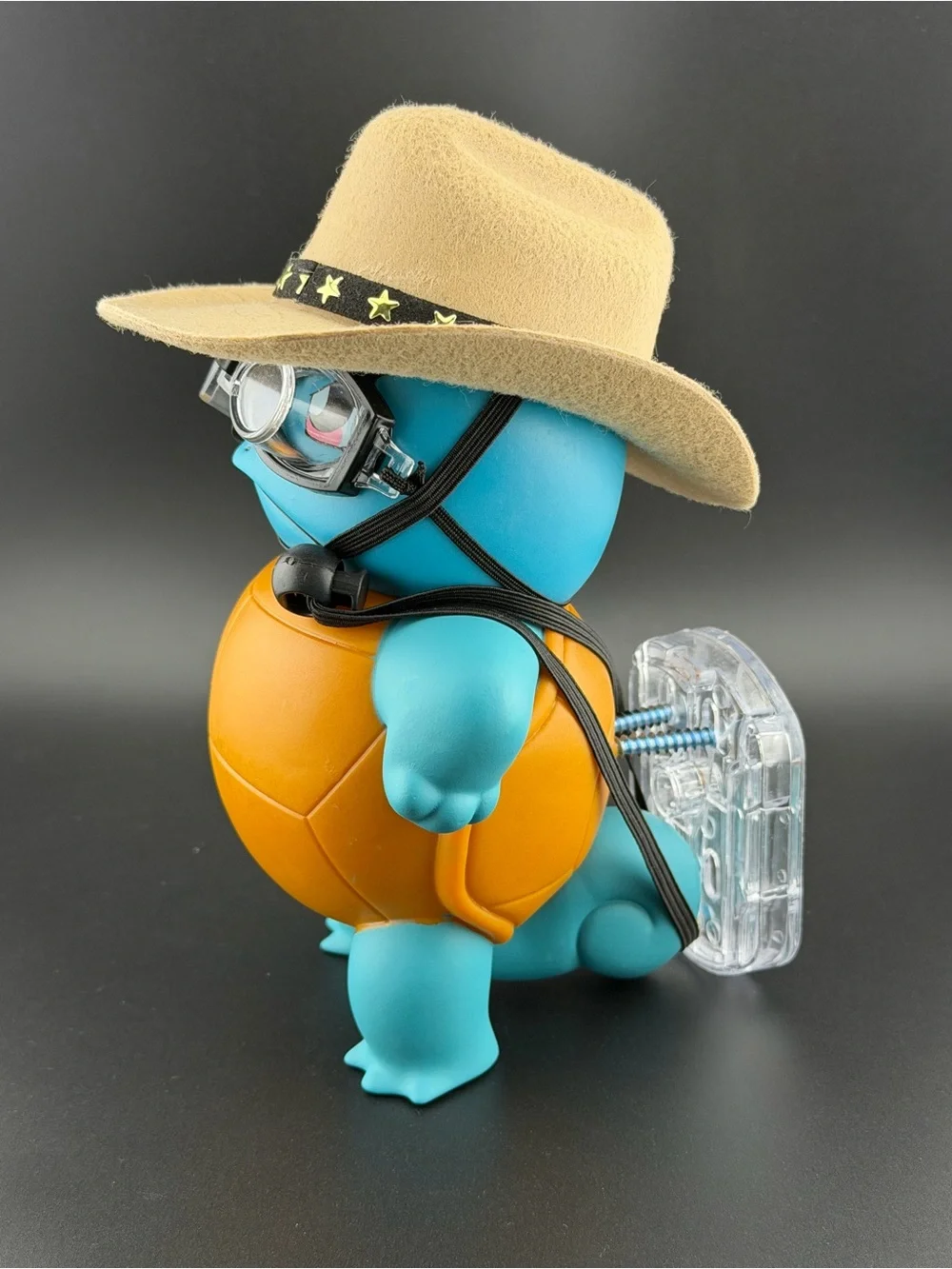 Pokemon Blue Turtle Figure with Orange Shell and Beige Hat